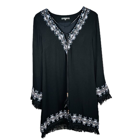 Miss Me Tops - Miss Me Size Large Tunic Fringe Feathers Boho Embroidered Swim